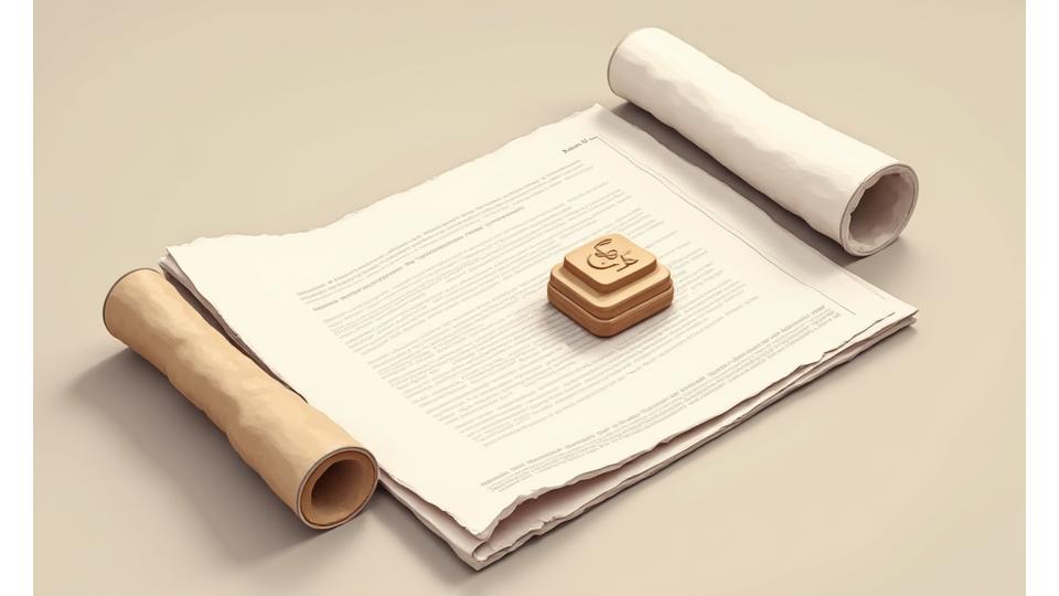 Illustration of a legal document with a ceramic seal, symbolizing agreement and trust.